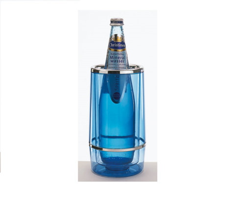 Flaschenkühler Ø12cm blau transparent mit Chromrand